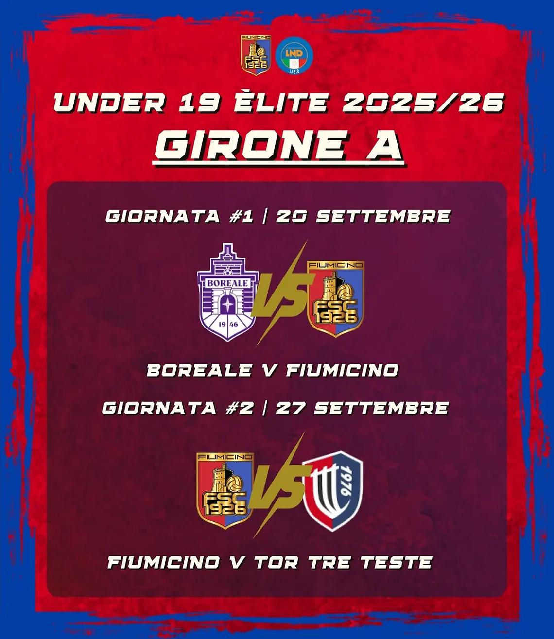 Fiumicino: Under 19 Elite sorteggiata nel girone A